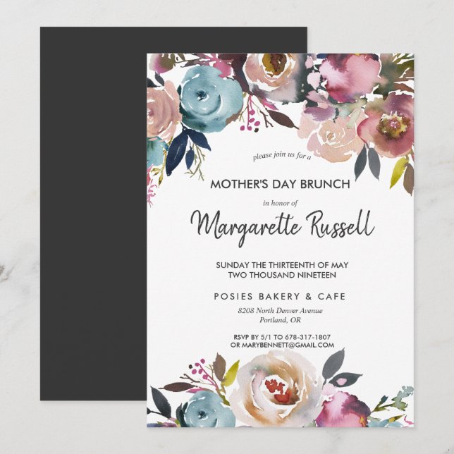 Invitation de brunch pour la fête des mères Navy & (Devant / Derrière)
