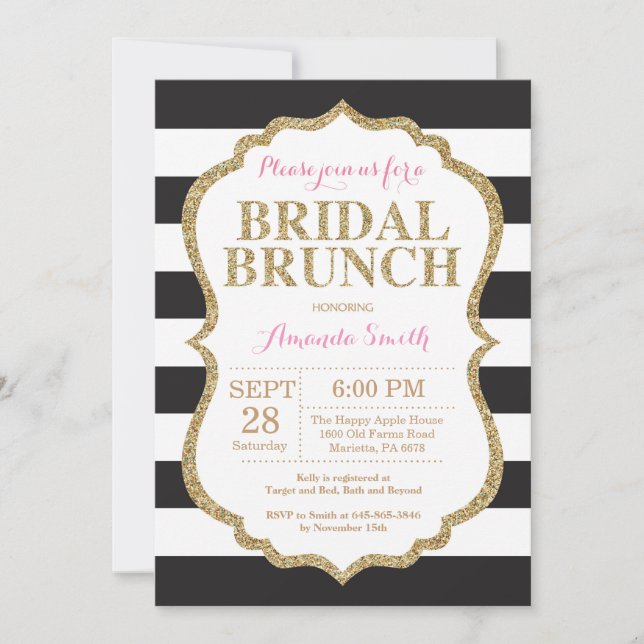 Invitation de Brunch pour la nuptiale noire rose e (Devant)