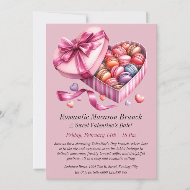 Invitation de brunch romantique aux macarons (Devant)