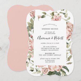 Invitation de brunch rustique rose florale après m
