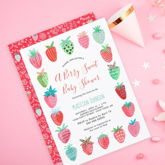 Invitation de budget de baby shower de fraise roug (Cute Red Strawberry baby shower budget invitation)
