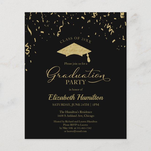Invitation de budget de confettis pour la fête de  (Devant)
