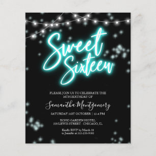 Invitation de budget de néon sarcelle de Bday de 1