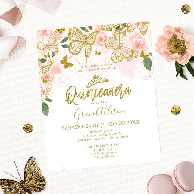 Invitation de budget de papillon de Quinceanera es (Créateur téléchargé)