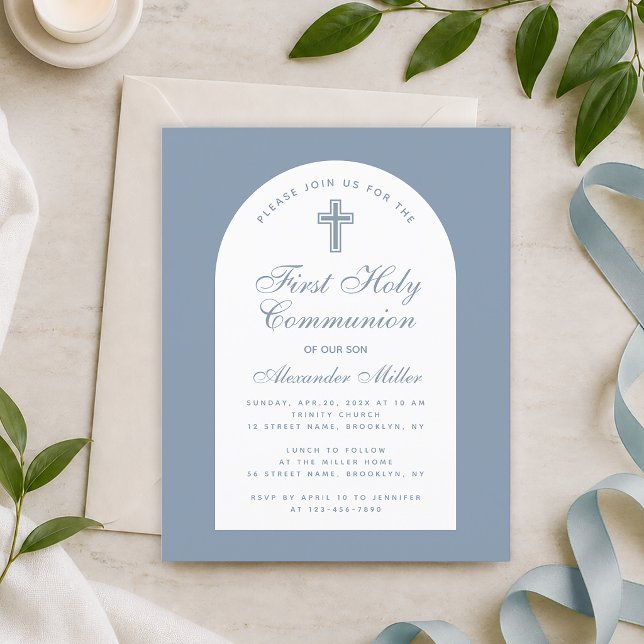 Invitation de budget de première communion bleu po (Créateur téléchargé)