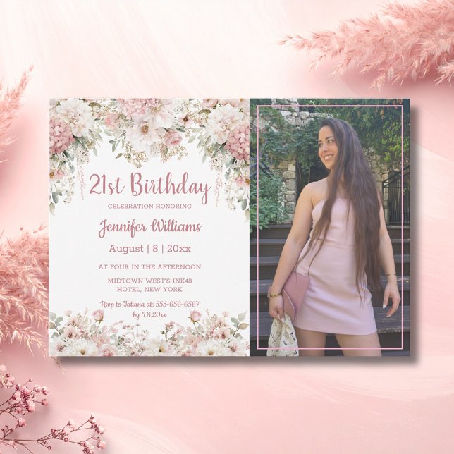 Invitation de budget photo florale rose pour 21e a (Créateur téléchargé)