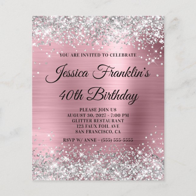 Invitation de budget pour 40e anniversaire rose pa (Devant)