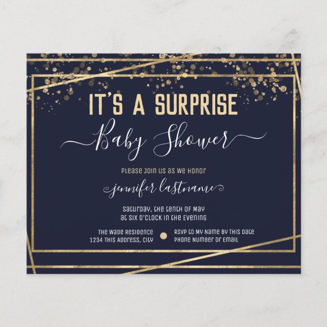 Invitation de budget pour Baby Shower Surprise (Devant)