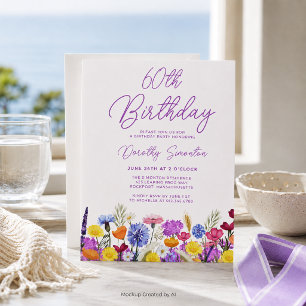 Invitation de budget pour les 60 ans avec fleur sa