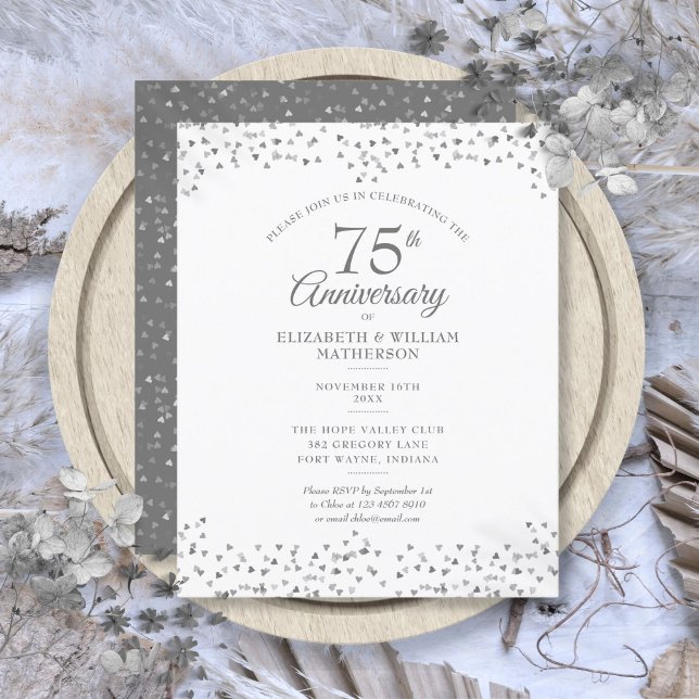 Invitation de budget pour les 75 ans de mariage co (Budget 75th Wedding Anniversary Hearts Invitation)