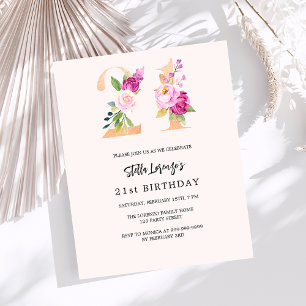 Invitation de budget pour un 21e anniversaire à mo