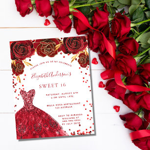 Invitation de Budget Sweet 16 robe rouge et blanch