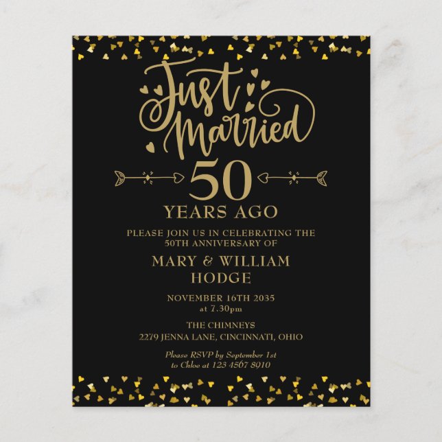 Invitation de budget tout juste marié 50e annivers (Devant)