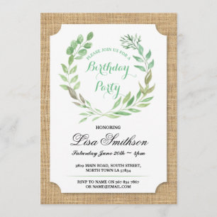 Invitation de Burlap Feuille de la fête d'annivers