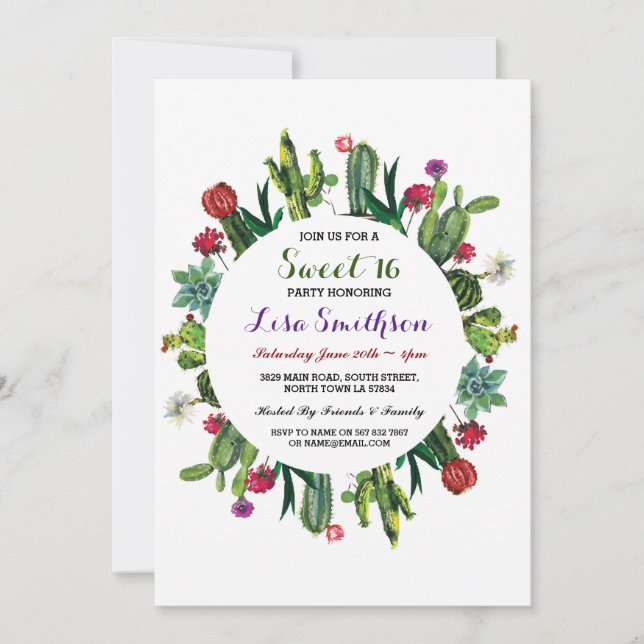 Invitation de cactus de fiesta de fête (Devant)