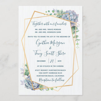 Invitation de cactus succulents bleu Dusty