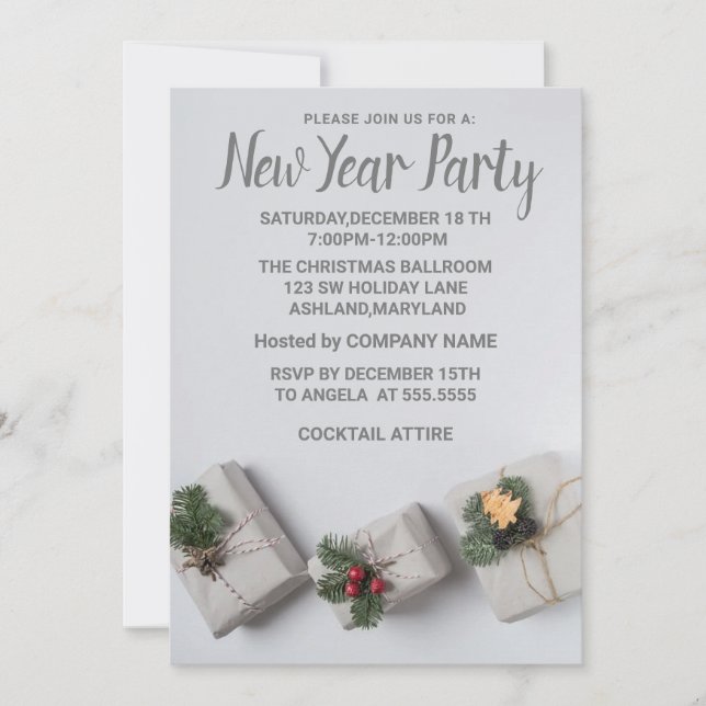 Invitation de cadeau de Nouvel An gris merveilleux (Devant)