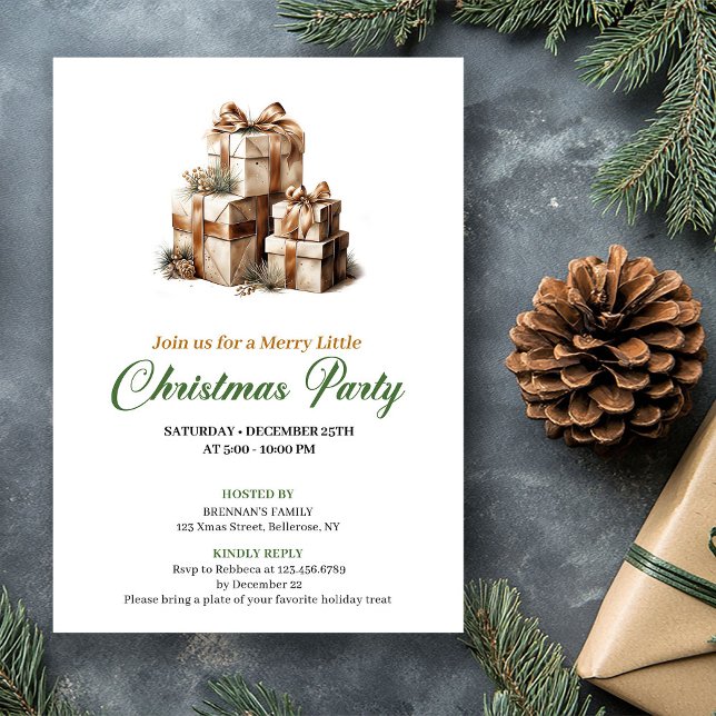 Invitation de cadeaux de Noël vert et or raffiné (Refined Green And Gold Christmas Gifts Invitation)