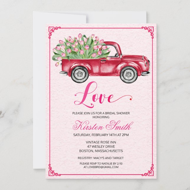 Invitation de camion floral d'amour de douche de m (Devant)