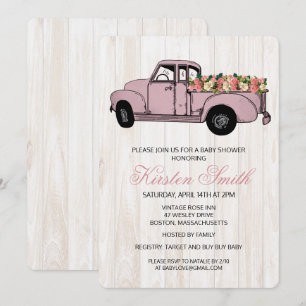 Invitation de camion pour Baby Shower Floral Rusti
