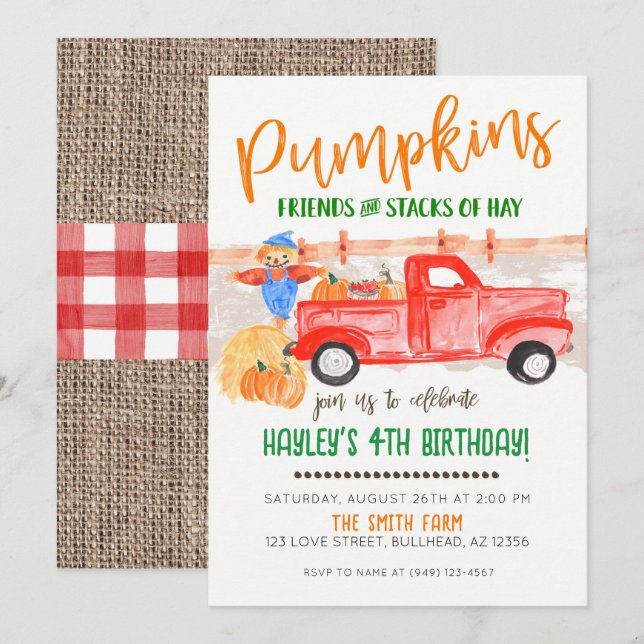 Invitation de camion vintage de citrouille de patc (Devant / Derrière)
