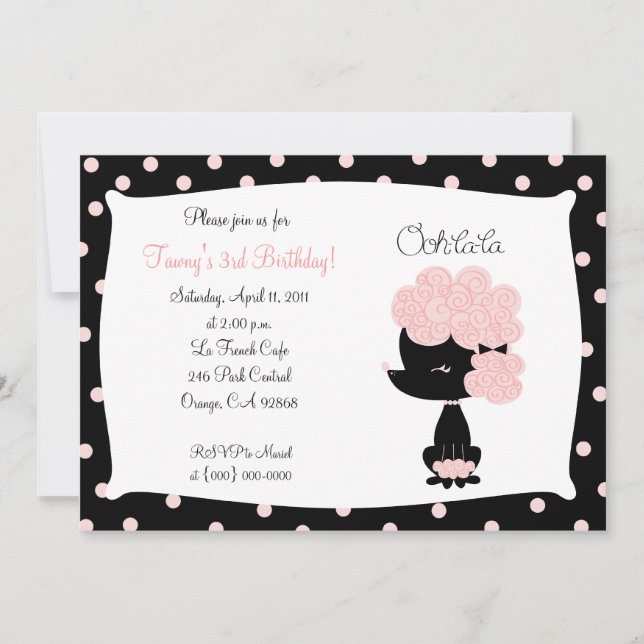 Invitation De CANICHE anniversaire FRANÇAIS ROSE de la La 5x7 (Devant)