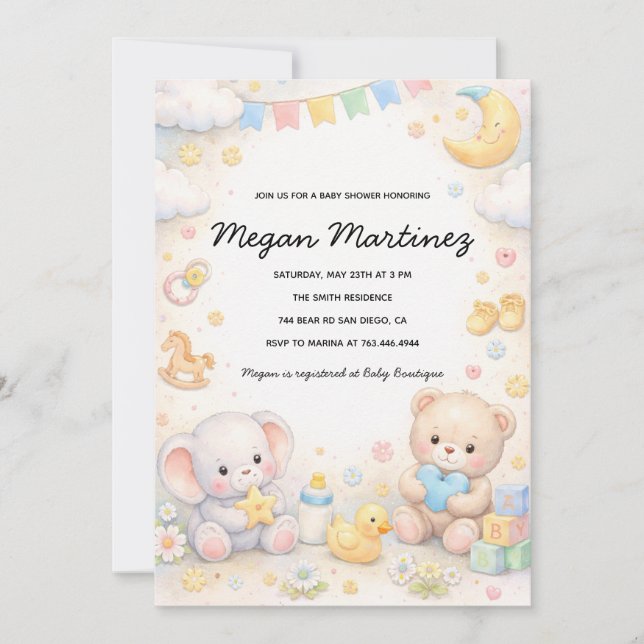 Invitation de carte de douche de bébé pastel migno (Devant)