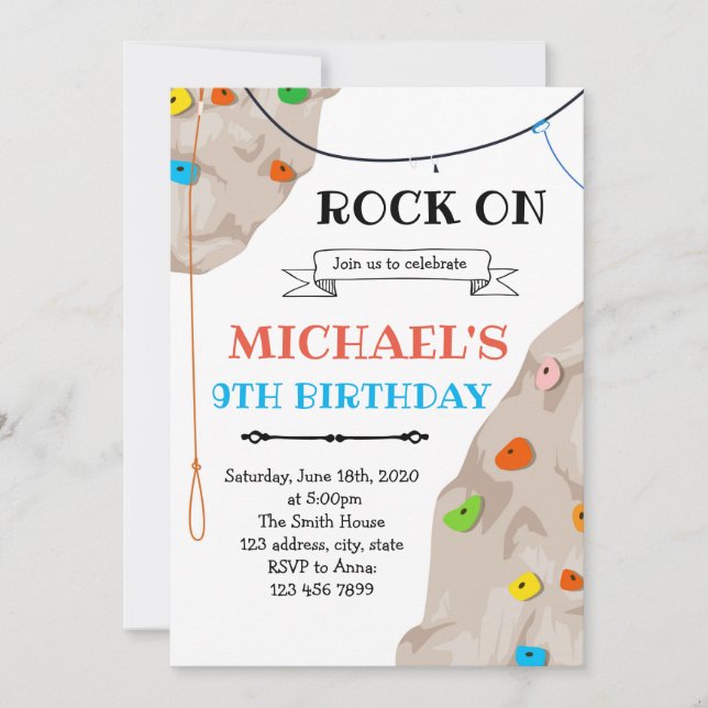 Invitation de carte de fête d'escalade de rocher (Devant)