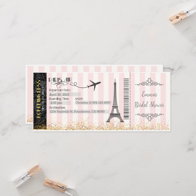 Invitation de carte d'embarquement de Paris, Anniv (Devant/Arrière en situation)