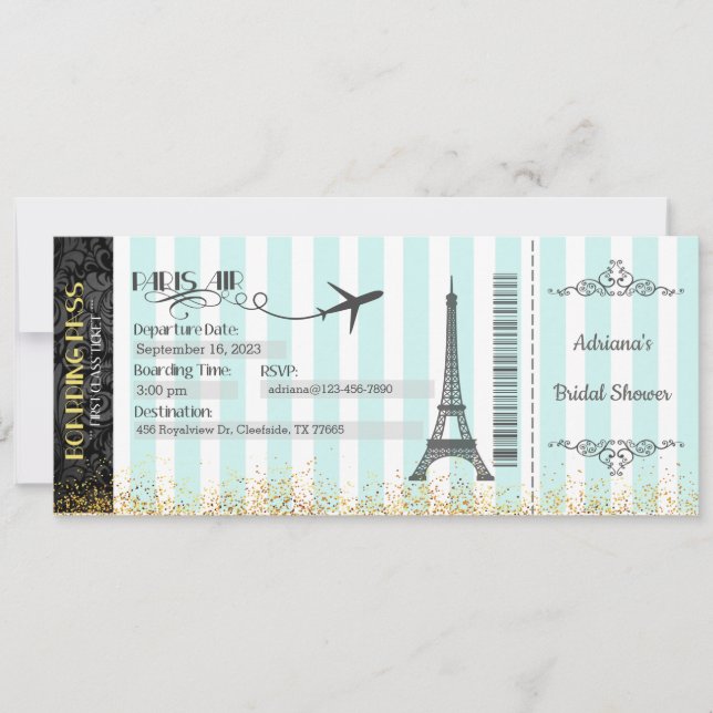 Invitation de carte d'embarquement pour Paris, Ann (Devant)