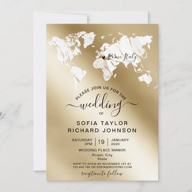 Invitation de carte du monde en marbre pour destin (Devant)
