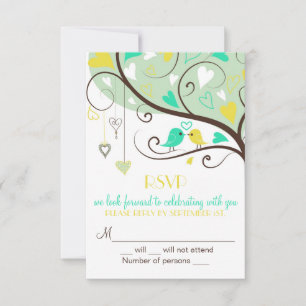 Invitation de carte Mariage RSVP Lovebirds vert et