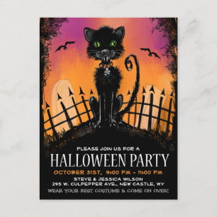 Invitation de carte postale - Chat d'Halloween noi