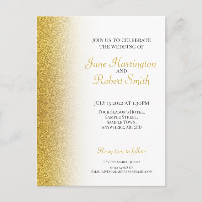 Invitation de carte postale Mariage Gold Parties s (Devant)
