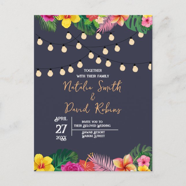 Invitation de carte postale Mariage tropical (Devant)