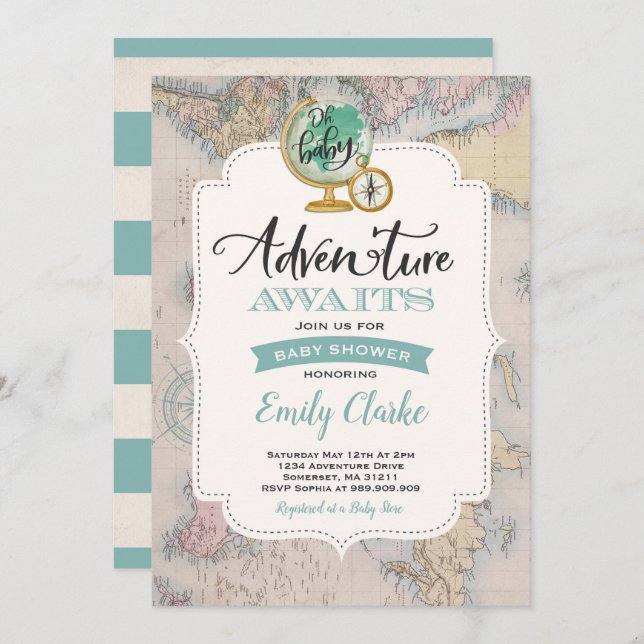 Invitation de carte pour Baby Shower Aventure en a (Devant / Derrière)