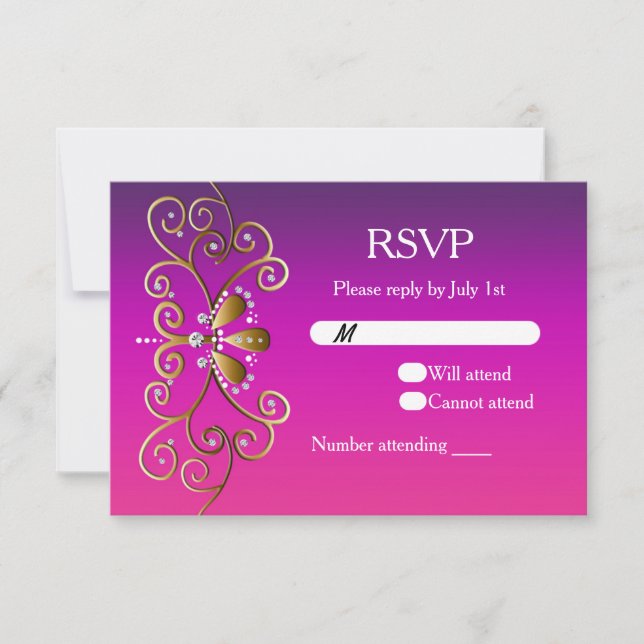 Invitation de carte RSVP Princess Purple Pink (Devant)