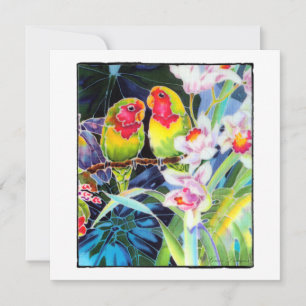 Invitation de carte tropicale Lovebirds and Orchid