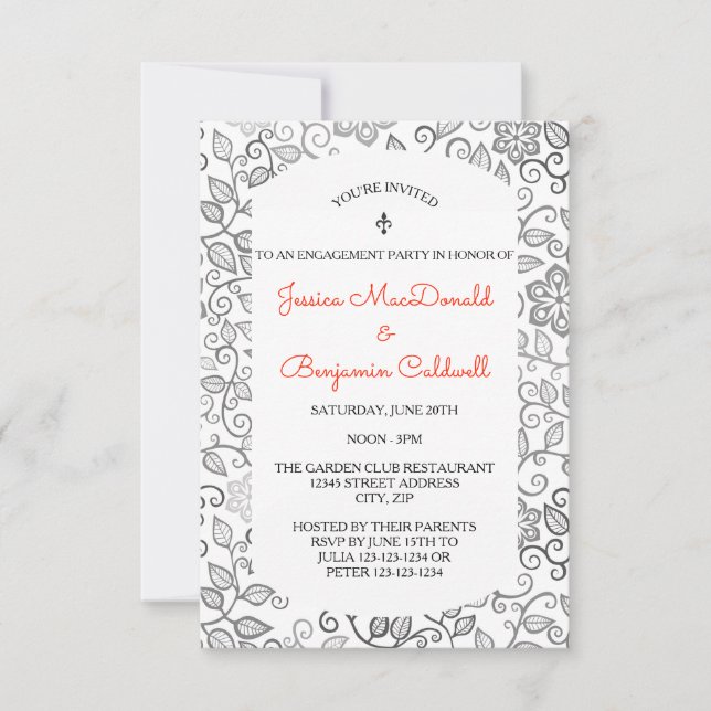 Invitation de carton de fête de fiançailles motif  (Devant)