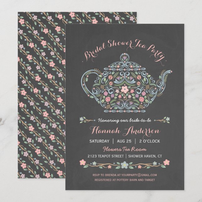 Invitation de carton pour la douche de la mariée à (Devant / Derrière)