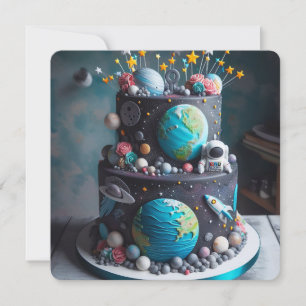INVITATION DE CE MONDE ANNIVERSAIRE DE ENFANT DE GÂTEAU SPACE
