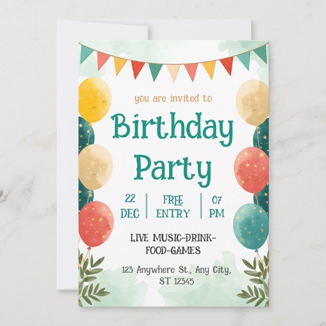 Invitation de célébration d'anniversaire à l'aquar (Devant)