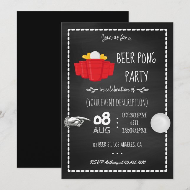 Invitation de célébration de fête de Beer Pong sur (Devant / Derrière)