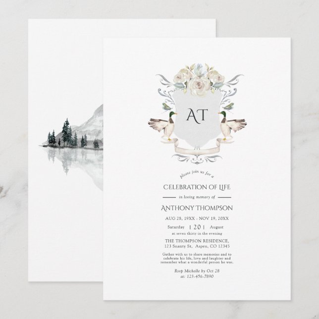 Invitation de célébration de la vie avec monogramm (Devant / Derrière)