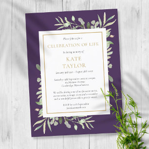 Invitation de célébration de la vie en pourpre et 