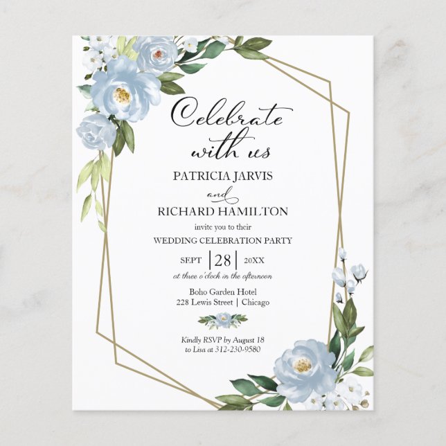 Invitation de célébration de mariage économique à  (Devant)