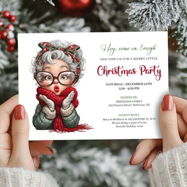 Invitation de célébration de Noël de grand-mère lu (Playful Grandma Xmas Cartoon Celebration Invite)