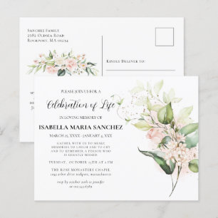 Invitation de célébration de vie florale à la rose