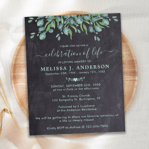 Invitation de célébration de vie rustique éucalypt