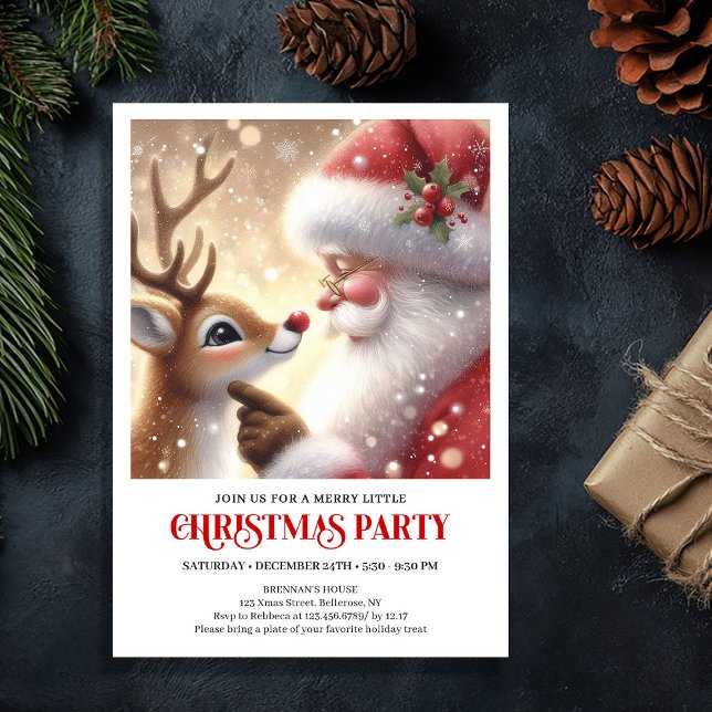 Invitation de célébration des fêtes de Noël avec u (Cute Santa Rudolph Holiday Celebration Invitation)